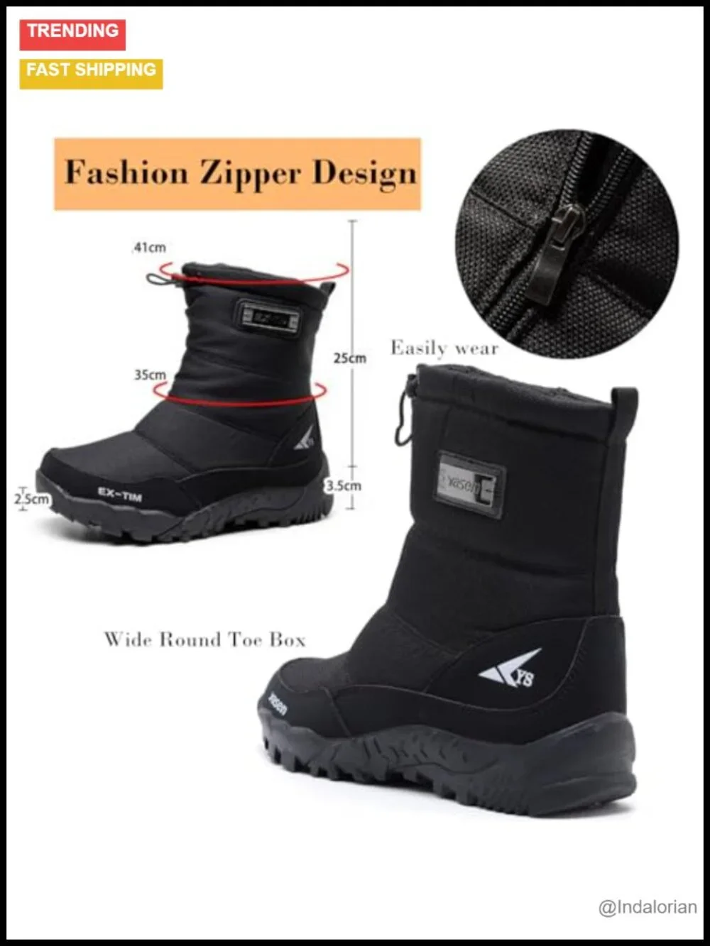 Warm Lined Waterproof Winter Snow Boots Non-Slip Outdoor Hiking Men's Faux Fur